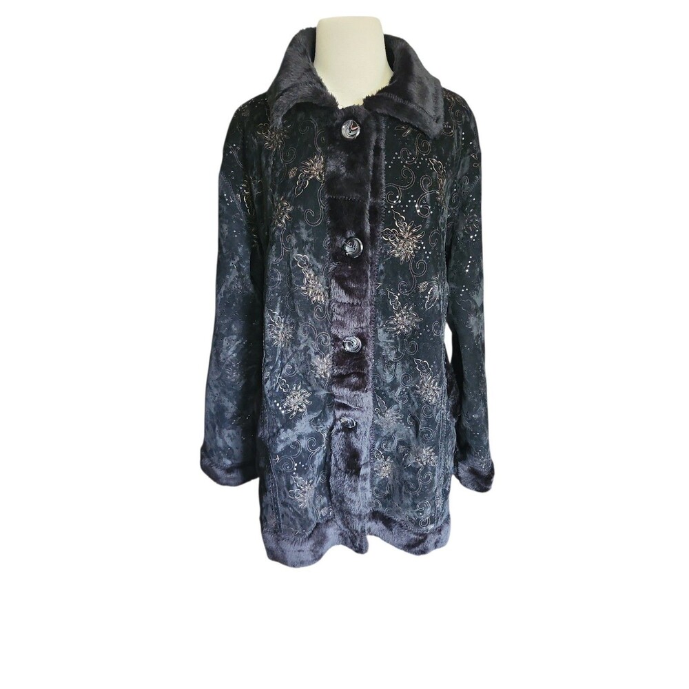 Y&F Faux Suede Whimsigoth Penny Lane Coat Womens XXL Black Sequin Phoebe Buffay